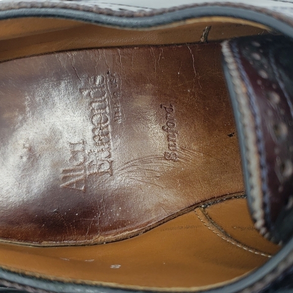 𝅺allen Edmonds Sanford Men 8D burgundy dress shoes cap toe lace up oxford brogue - Picture 7 of 9